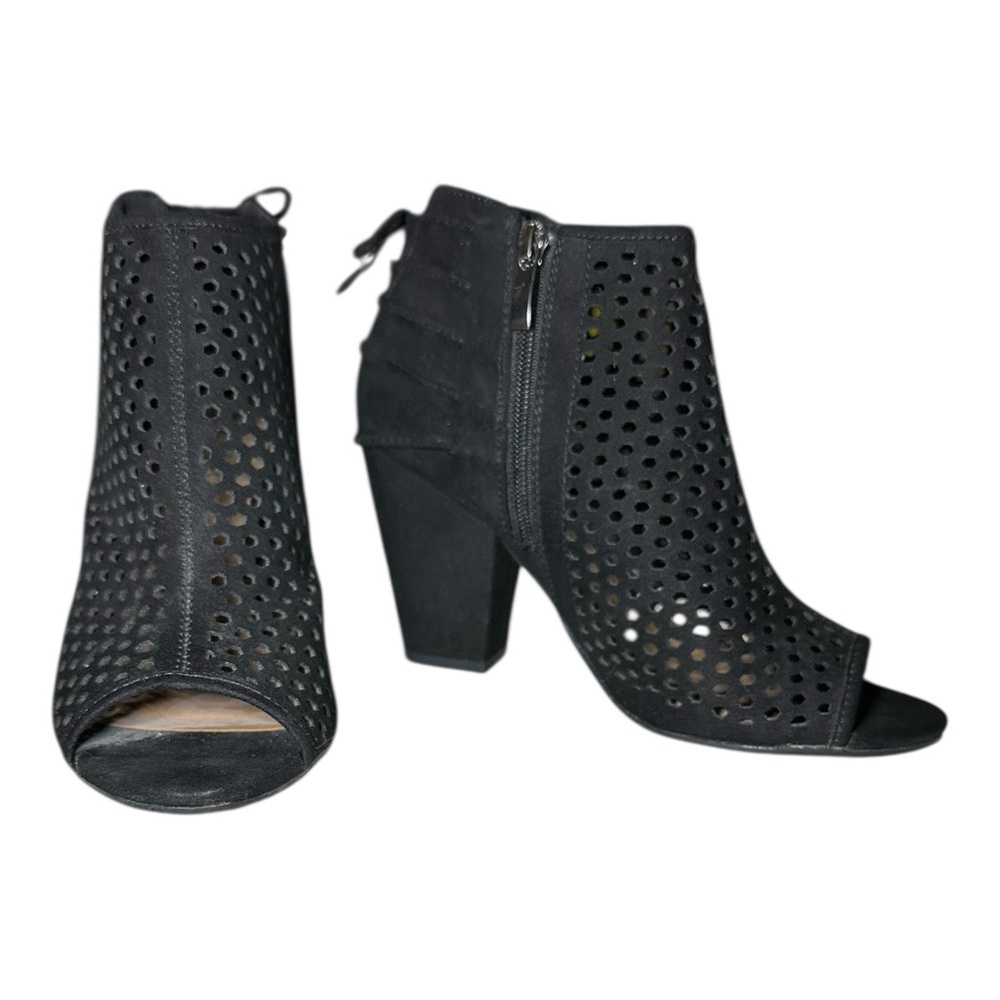 Jessica Cline Black Perforated Ankle Booties